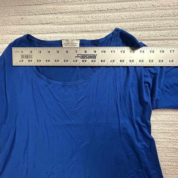 Vintage Sarah Liller Womens Scoop Neck 3/4 Sleeve Pleated Back Tunic Small Blue - Picture 6 of 8